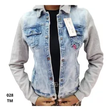 Chaqueta Jeans Estilo Suéter Con Capucha 