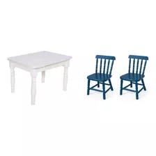 Conj Infantil Mesa 68x52cm 2 Cadeiras Madeira Branco/azul