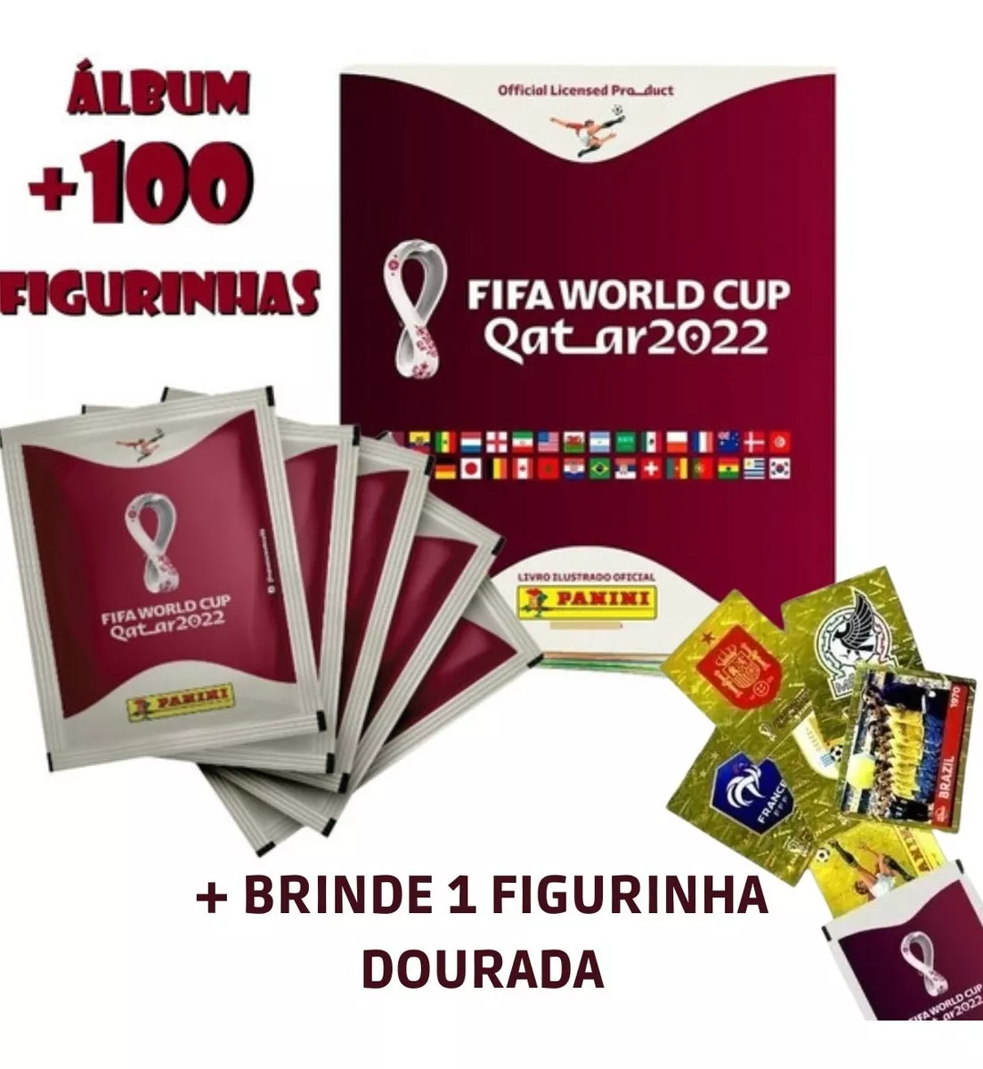 Álbum Copa Do Mundo Fifa 2022 +100 Figurinha Dourada Brinde