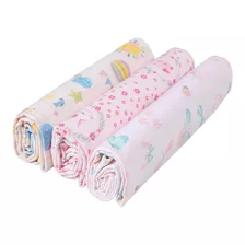 Kit Cueiro Manta Flanelado Estampado De Bebê 3 Unidades