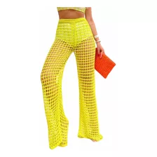 Calça Feminina Crochê Saida De Praia Pantalona Trico Linda