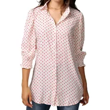 Camisa Feminino Chemise Botões Camisao Bolinha Novo