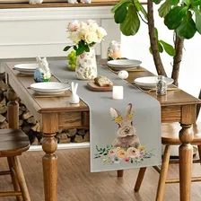 Mantel Con Diseño De Conejo De Pascua, Bandera De Mesa, Deco