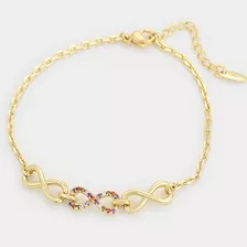 Brazalete Oro 14k Laminado Infinito Swarovski Colores 17-20c