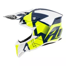 Casco Airoh Cross Wraap Raze Amarillo Azul Blanco