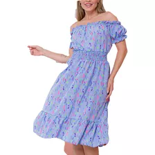 Vestido Crepinho Com Elastico Na Cintura Ciganinha Floral