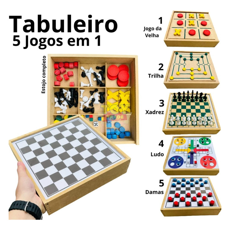 Jogo tabuleiro 6x1 xadrez damas trilha ludo domino varetas jungee