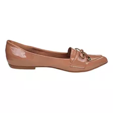 Sapatilha Rasteira Feminina Mule Bico Fino Flat Nude Verniz