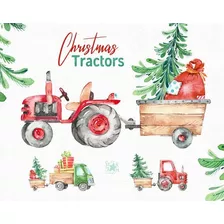 Clipart Tractor Navidad Navideño Arbol Acuarela 1