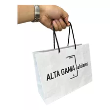 Bolsa Papel Kraft Blancas 27x10+20 Con Impresión 100 Pz