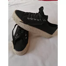 Zapatos Dama Negros Tela Y Yute 38