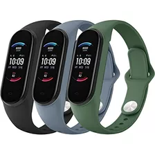 3 Mallas Para Xiaomi Mi Band 5/6 Silicona Negro/azul/verde