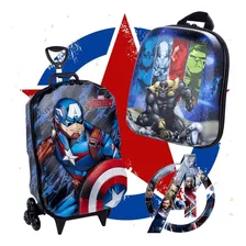 Mala Escolar Infantil 3d Capitão América E Lancheira Avenger