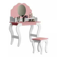 Penteadeira Infantil Com Espelho Banqueta Branco/rosa Mdf