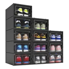 12 Cajas Organizadoras De Zapatos Contenedores Apilables Neg