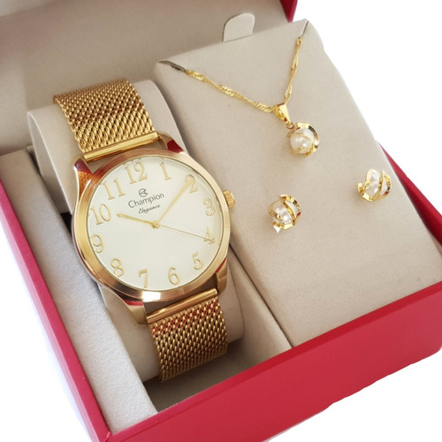 Relógio Champion Feminino Dourado Luxo Banhado 18k Original