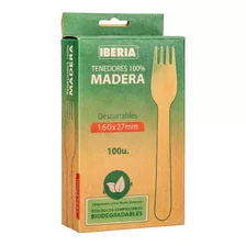Tenedor Madera Descartable Iberia (27mm X 16cm) X 100 U.