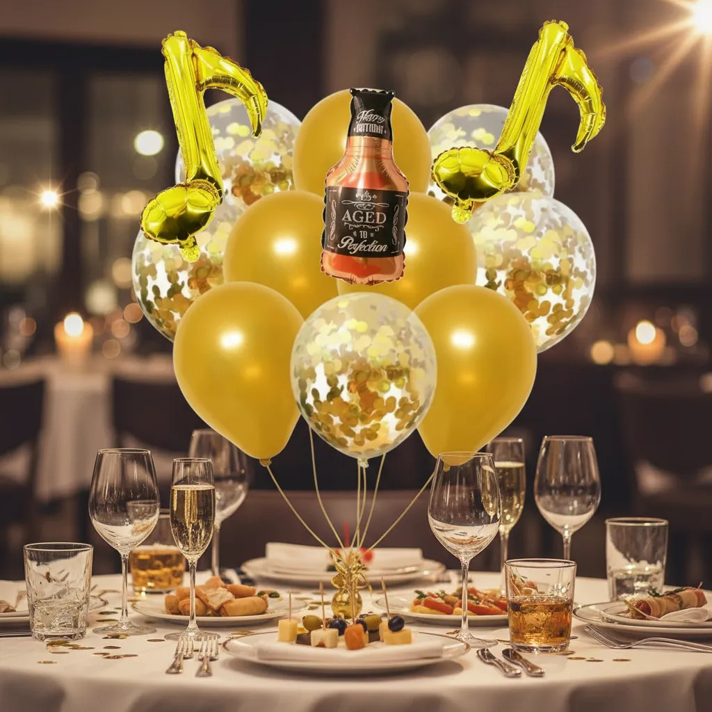 Set Globo Metalizado Botella Whisky+notas M.+confetti 13pzas