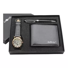 Set Para Hombre, Reloj, Cartera Y Pluma Elegante Color De La Correa Negro/blanco