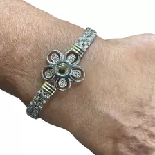 Pulsera Mujer Flor Plata 925 Y Oro 