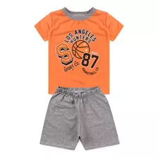 Conjunto Verão Infantil Masculino Bola Basquete Laranja