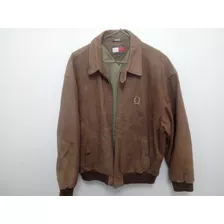 7k Casaca De Cuero Natural Tommy Hilfigher Aviador Original