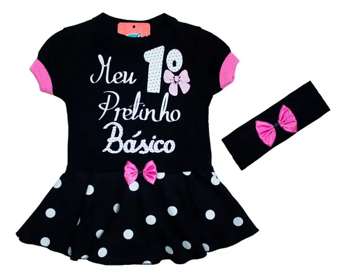 Body Saia + Faixinha Meu Primeiro Pretinho Básico Menina