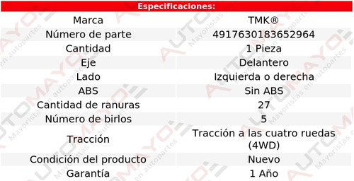 1 - Maza Del Izq/der Sin Abs Tmk Wrangler L6 4.0l 97-06 Foto 2