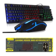 Kit Teclado Mouse Aoas M-300 Iluminado Español Luz En Letras