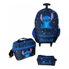 Kit Mochila Lilo & Stitch Menina Estojo Lancheira Rodinha