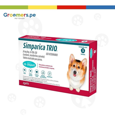 Antipulgas Para Perros-simparica Trio X 1tableta De 10-20kg