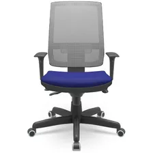 Cadeira Presidente Brizza Tela Cinza Sincron Slider Azul T38