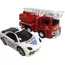 Kit Com Carro Bombeiro E Policial Com Som Luz E Movimento