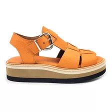 Sandalias Mujer Taco Chino Plataforma Cuero Verano Livianas