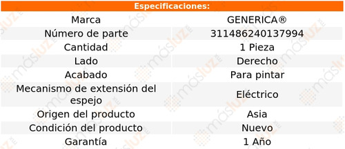 1- Espejo Derecho Elect P/pintar 500 2009/2015 Genrica Foto 2