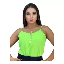 Blusinha Feminina Regata Pérolas Moda Verão C/ Botão Top