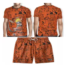 Kit Short + Camiseta Masculino Naruto Uzumaki Praia Verão