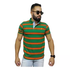 Camisa Masculina Listrada Gola Polo Original Manga Curta