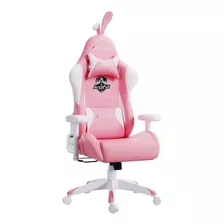 Silla Gamer De Piel Sintetica Color Rosa Estilo Conejo