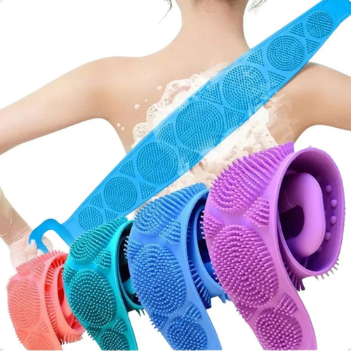 Escova De Banho Esfoliante De Silicone Macio Back Long Strap Azul