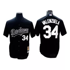 Camiseta Casaca Baseball Mlb Dodgers Negra Valenzuela 34 - S