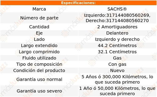 2- Amortiguadores Gas Delanteros Bmw 330ci 2001/2006 Sachs Foto 2