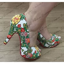 Peeptoe Salto Fino Alto Estampado 