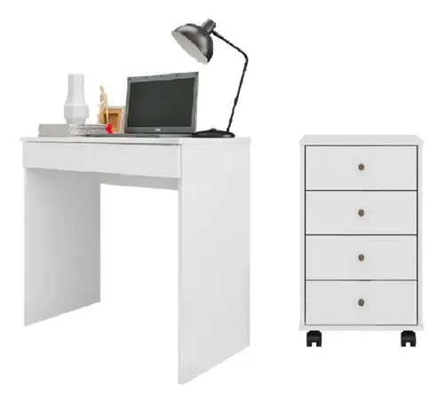 Kit Escrivaninha Com Gaveteiro Compacto Para Home Office Branco