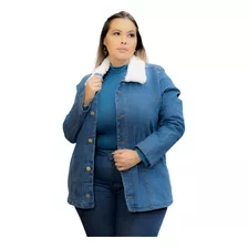 Jaqueta Jeans Plus Size Feminina Lycra Casaco Tamanho Grande
