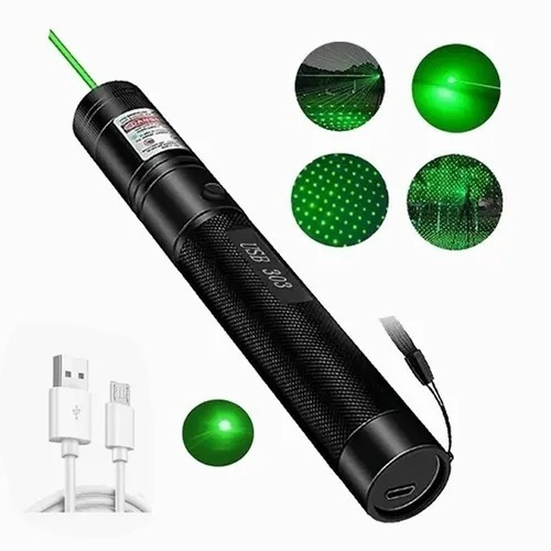 Puntero Láser Con Carga Por Usb, Verde, De 5000mw, 6 En 1