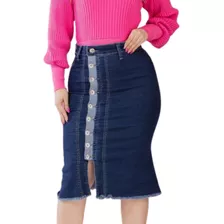 Saia Midi Jeans Com Botões Moda Evangélica