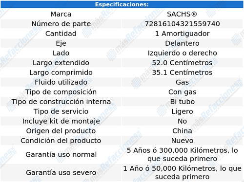 1 Amortiguador Gas Del Izq/der Jaguar X-type 01 Al 08 Sachs Foto 2