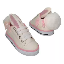 Tenis Choclo Conejito Niña Casual Agujeta Glitter Pompón