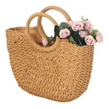 Bolsa Praia Palha Feminina Sacola + Chapéu Aba Larga 